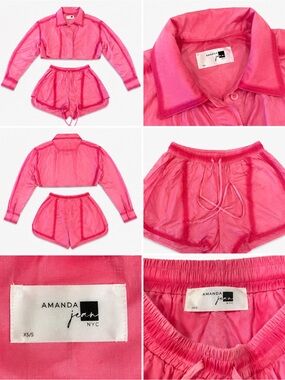 AMANDA JEAN Hot Pink Cropped Shirt & Shorts Set